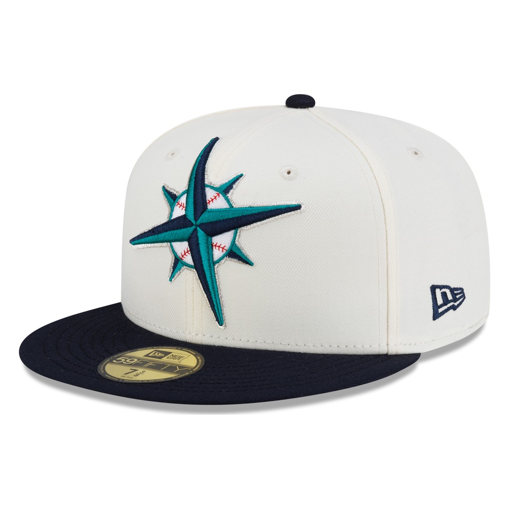 Seattle Mariners Chrome and Navy Compass Logo New Era 59FIFTY Fitted Hat
