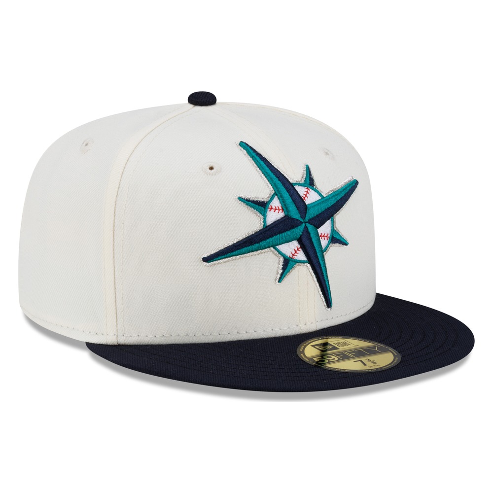 Seattle Mariners Chrome and Navy Compass Logo New Era 59FIFTY Fitted Hat
