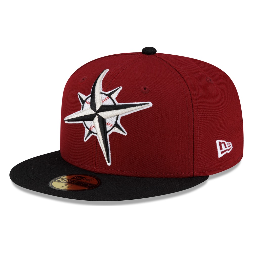 Seattle Mariners Cardinal Red and Black Compass Logo New Era 59FIFTY Fitted Hat