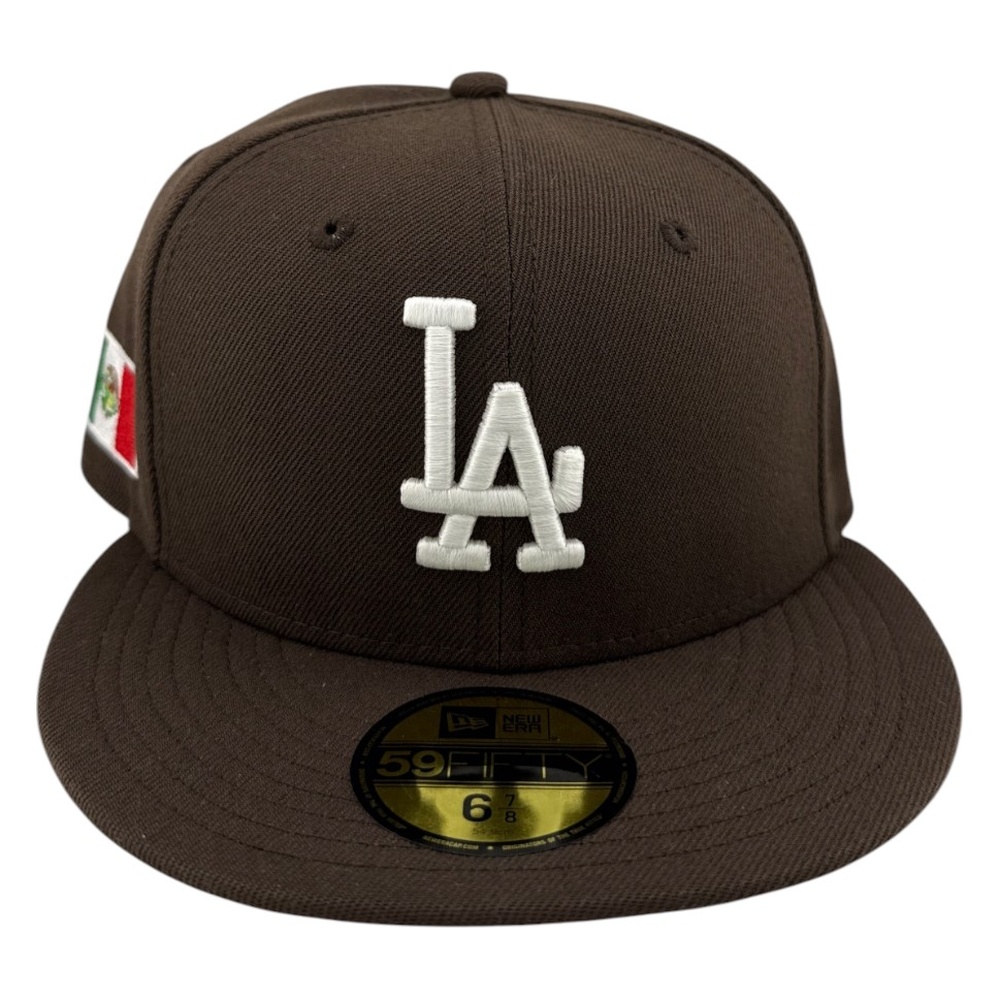 Los Angeles Dodgers Walnut Brown Mexico Flag Patch New Era 59FIFTY Fitted Hat