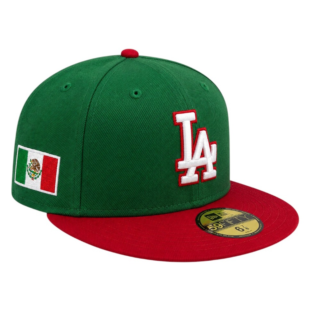 Los Angeles Dodgers Green and Red Two Tone Mexico Flag Patch New Era 59FIFTY Fitted Hat