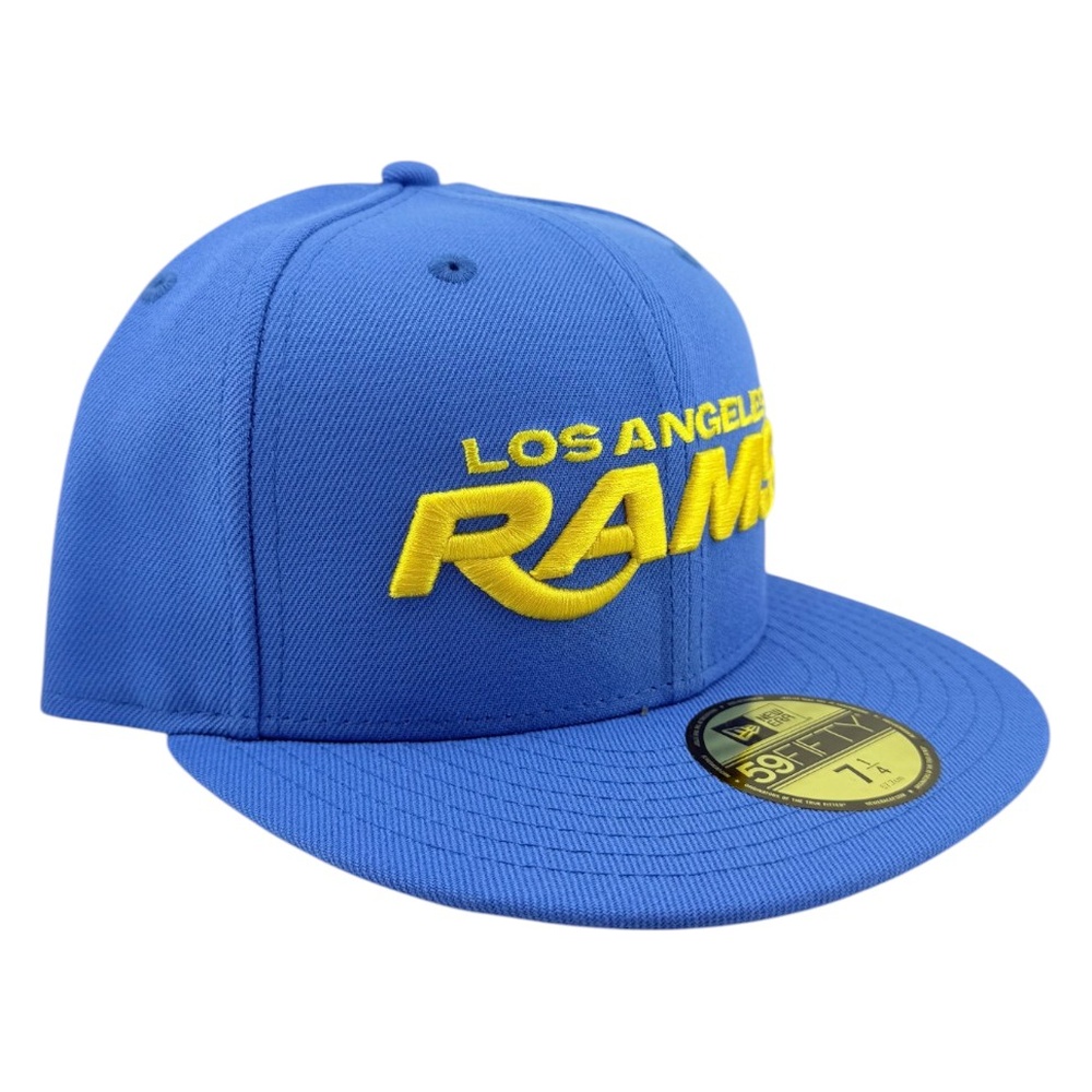 Los Angeles Rams Royal Blue with Yellow Wordmark Logo NFL New Era 59FIFTY Fitted Hat