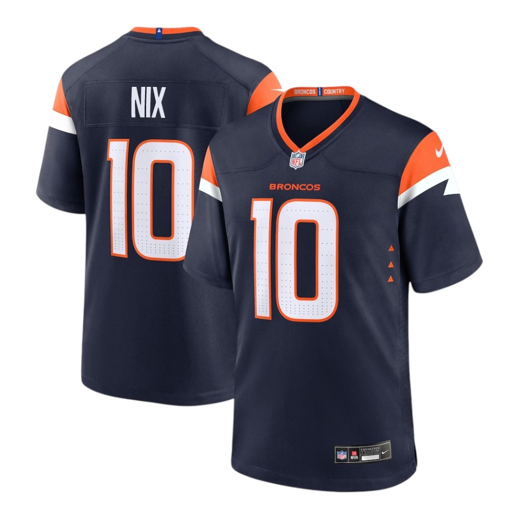 Youth Denver Broncos Bo Nix Navy Nike Game Jersey