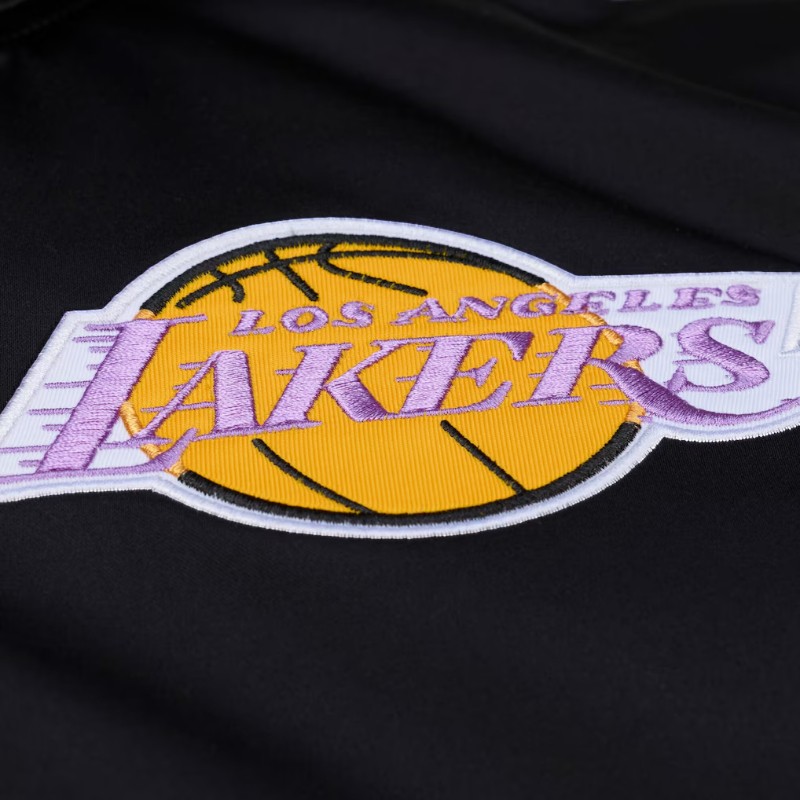 Los Angeles Lakers Black Walk the Tunnel Hooded Satin Bomber Full-Zip Jacket