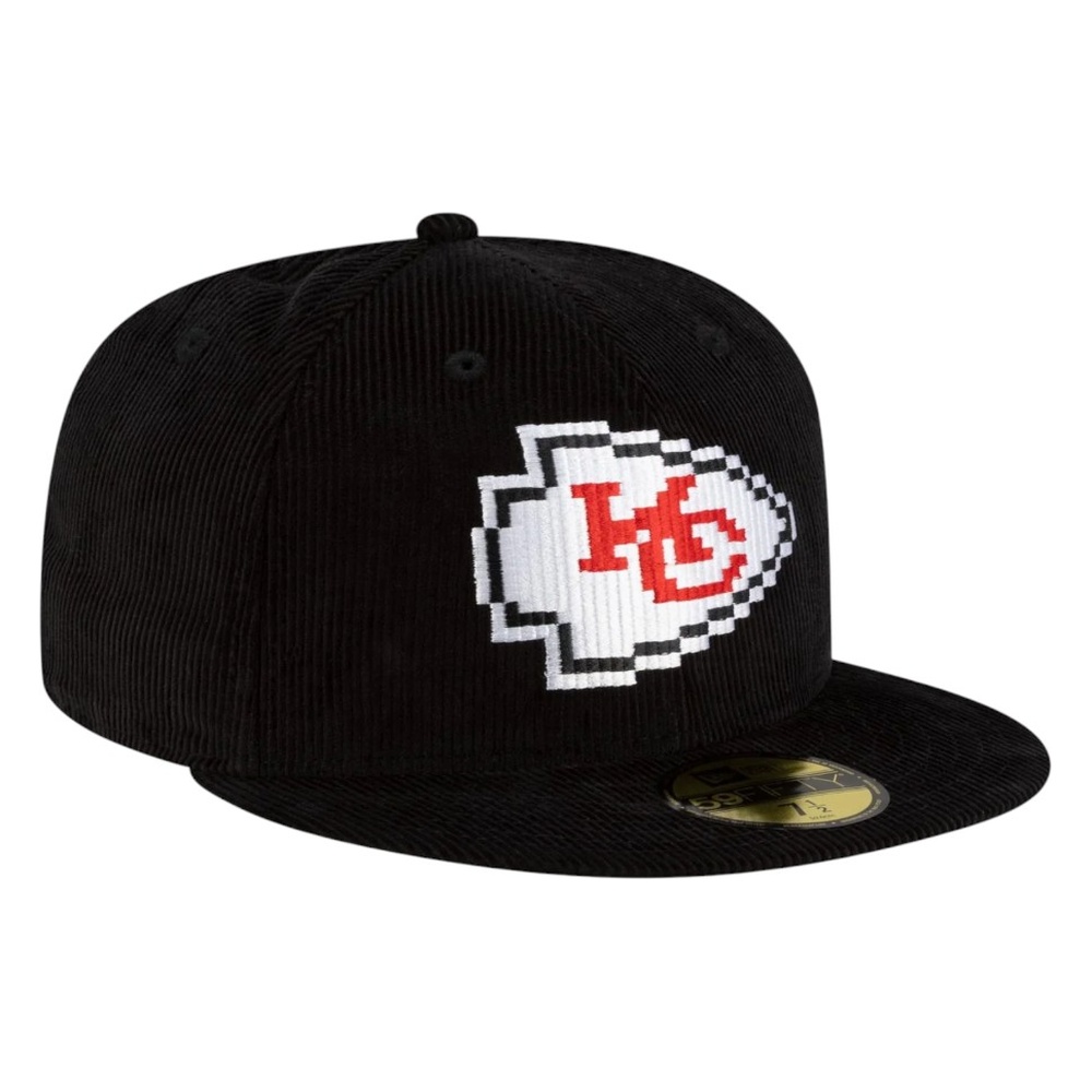 Kansas City Chiefs Black Corduroy NFL Pixelated Logo New Era 59FIFTY Fitted Hat