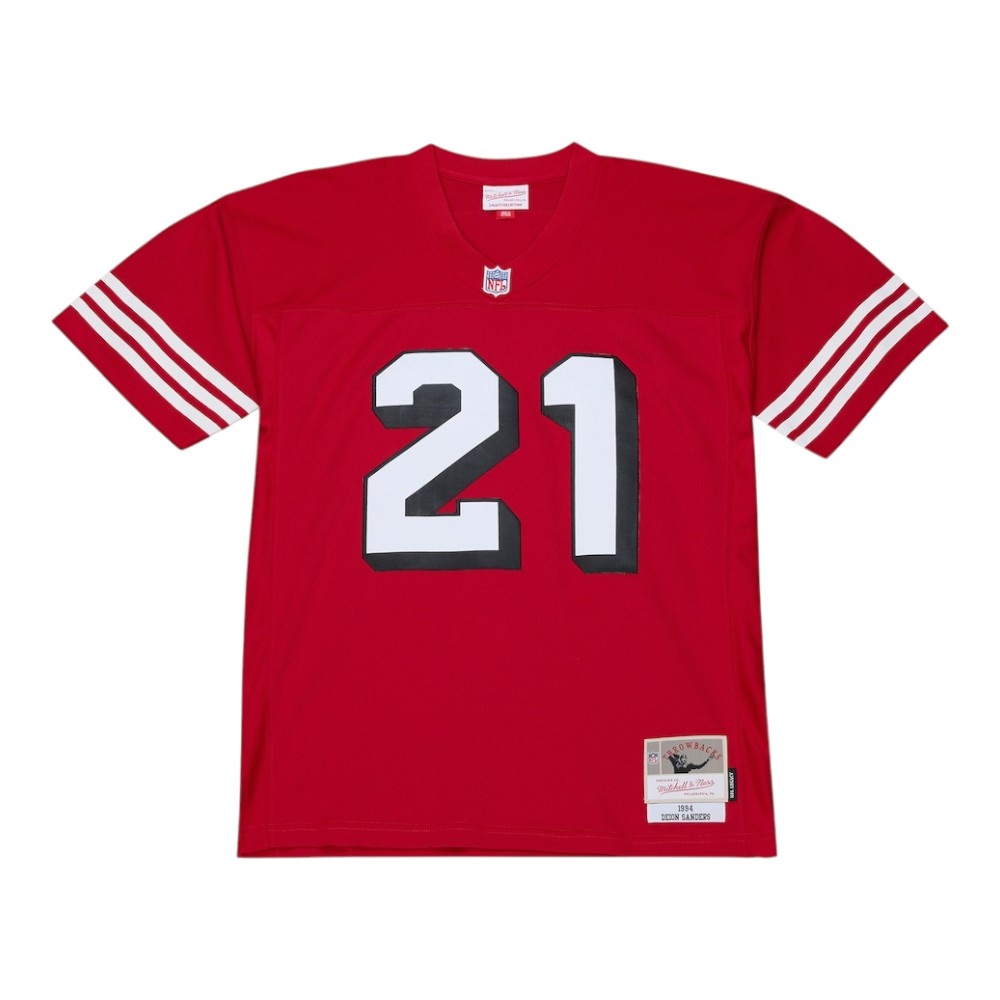 San Francisco 49ers Deion Sanders Scarlet Red Block Numbers 1994 Mitchell & Ness Legacy NFL Jersey