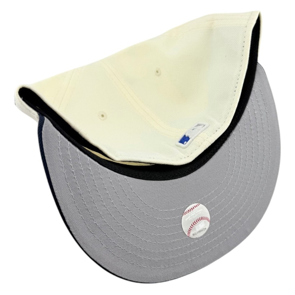 Los Angeles Dodgers Chrome and Oceanside Blue Old English Back to Champs Patch Grey UV New Era 59FIFTY Fitted Hat