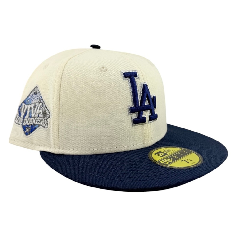 Los Angeles Dodgers Chrome and Oceanside Blue LA Logo Viva Patch Grey UV New Era 59FIFTY Fitted Hat
