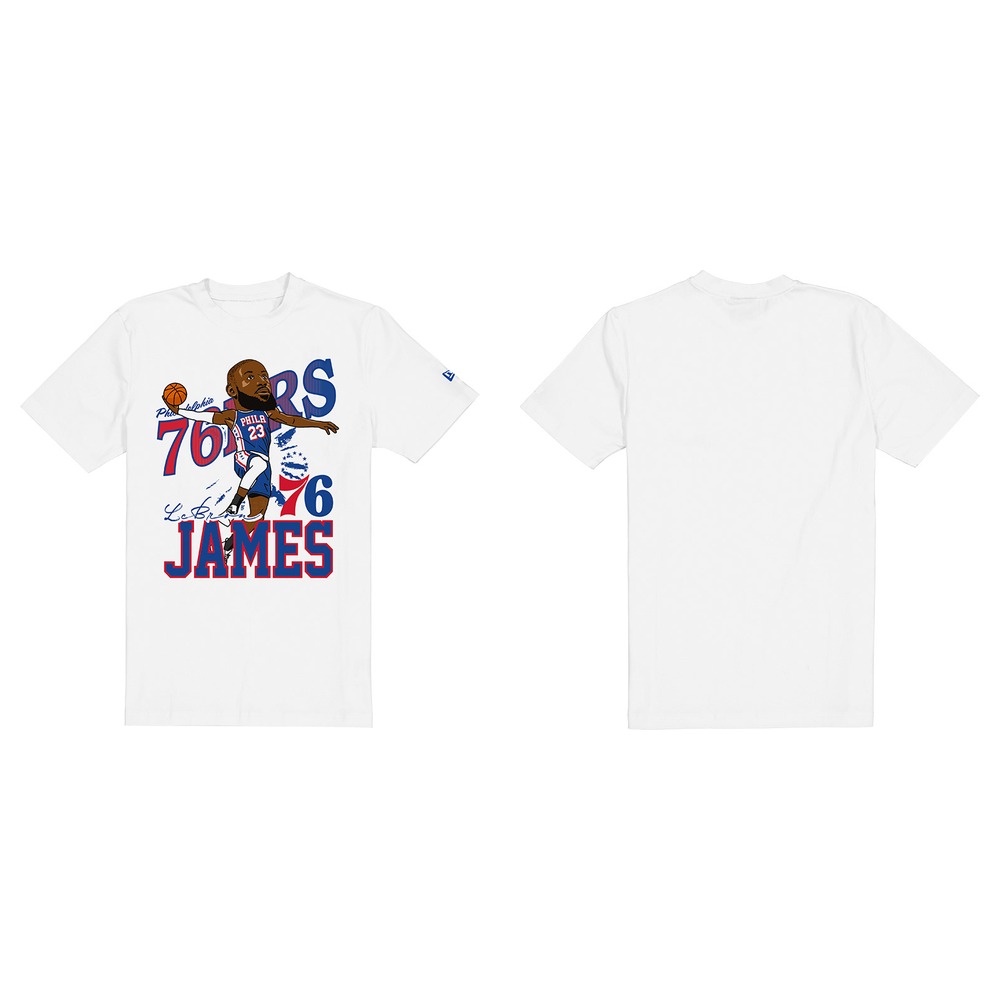 Philadelphia 76ers White LeBron James Caricature New Era T-Shirt