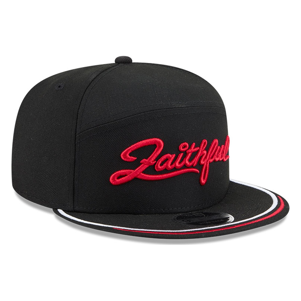 San Francisco 49ers Black "Faithful" Script New Era 9FIFTY Split Panel Snapback Hat
