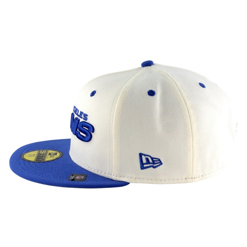 Los Angeles Rams Chrome and Royal Wordmark Logo LA Patch New Era 59FIFTY Fitted Hat