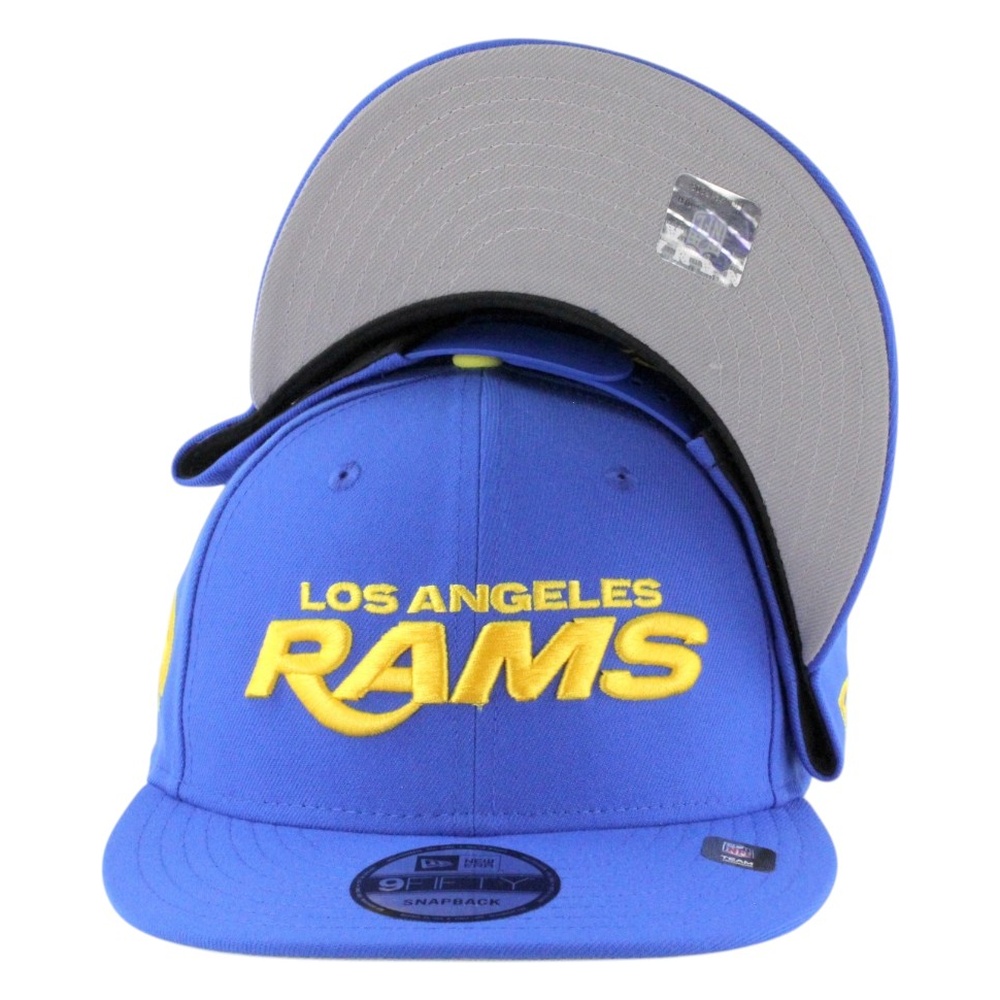 Los Angeles Rams Blue with Yellow Wordmark Logo LA Patch New Era 9FIFTY Snapback Hat