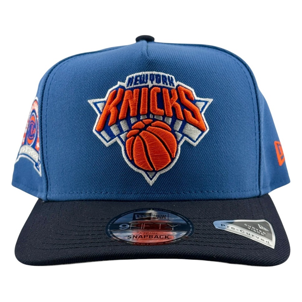 New York Knicks Blue and Black 3X NBA Champions Patch New Era 9FIFTY A-Frame Hat