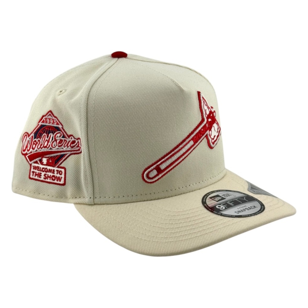 Atlanta Braves Cream 1995 World Series Patch Red UV New Era 9FIFTY A-Frame Snapback Hat