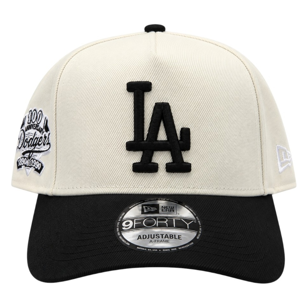 Los Angeles Dodgers Chrome and Black 100th Anniversary Patch New Era 9FORTY A-Frame Snapback Hat
