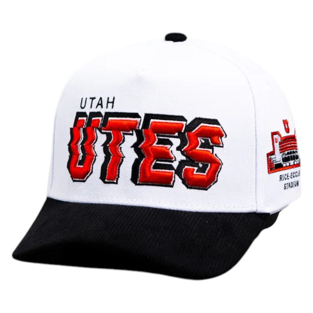 Utah Utes White and Black Pulse Stadium Patch Woodn Grail Snapback Hat