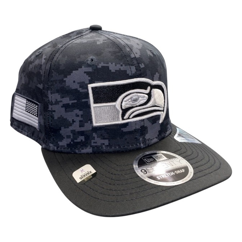 Seattle Seahawks Historic Black Camo 2026 Salute to Service New Era 9SEVENTY Adjustable Snapback Hat