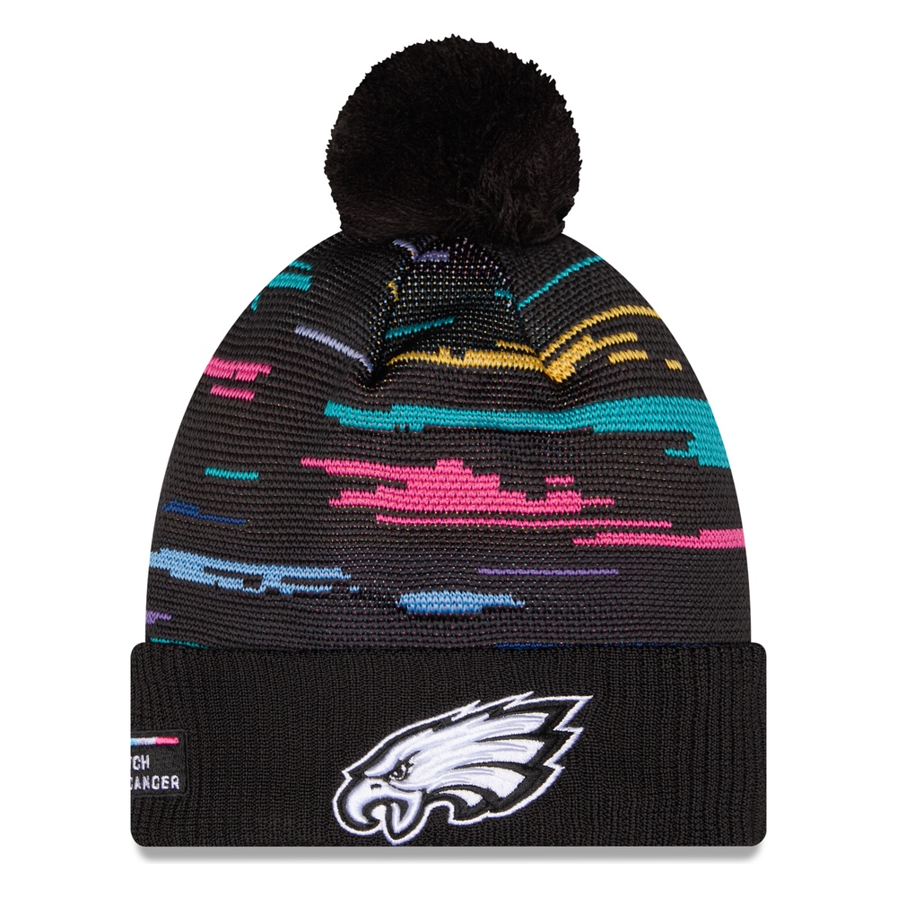 Philadelphia Eagles Black 2026 NFL Crucial Catch Cuffed Knit Hat with Pom