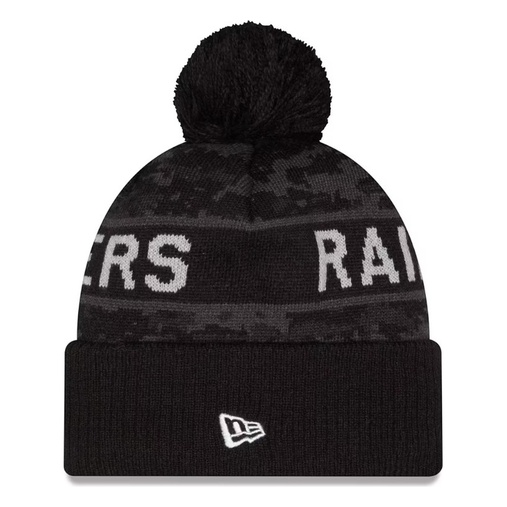 Las Vegas Raiders Black Digital Camo 2026 NFL Salute to Service Collection New Era Cuffed Knit Beanie Hat