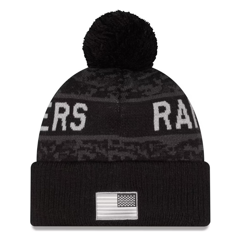 Las Vegas Raiders Black Digital Camo 2026 NFL Salute to Service Collection New Era Cuffed Knit Beanie Hat