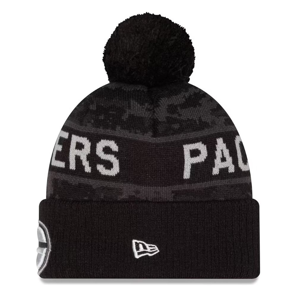 Green Bay Packers Black Digital Camo 2026 NFL Salute to Service Collection New Era Cuffed Knit Beanie Hat