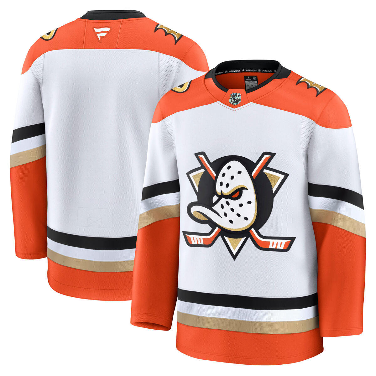 Anaheim Ducks White and Orange Away Fanatics Blank Premium Jersey