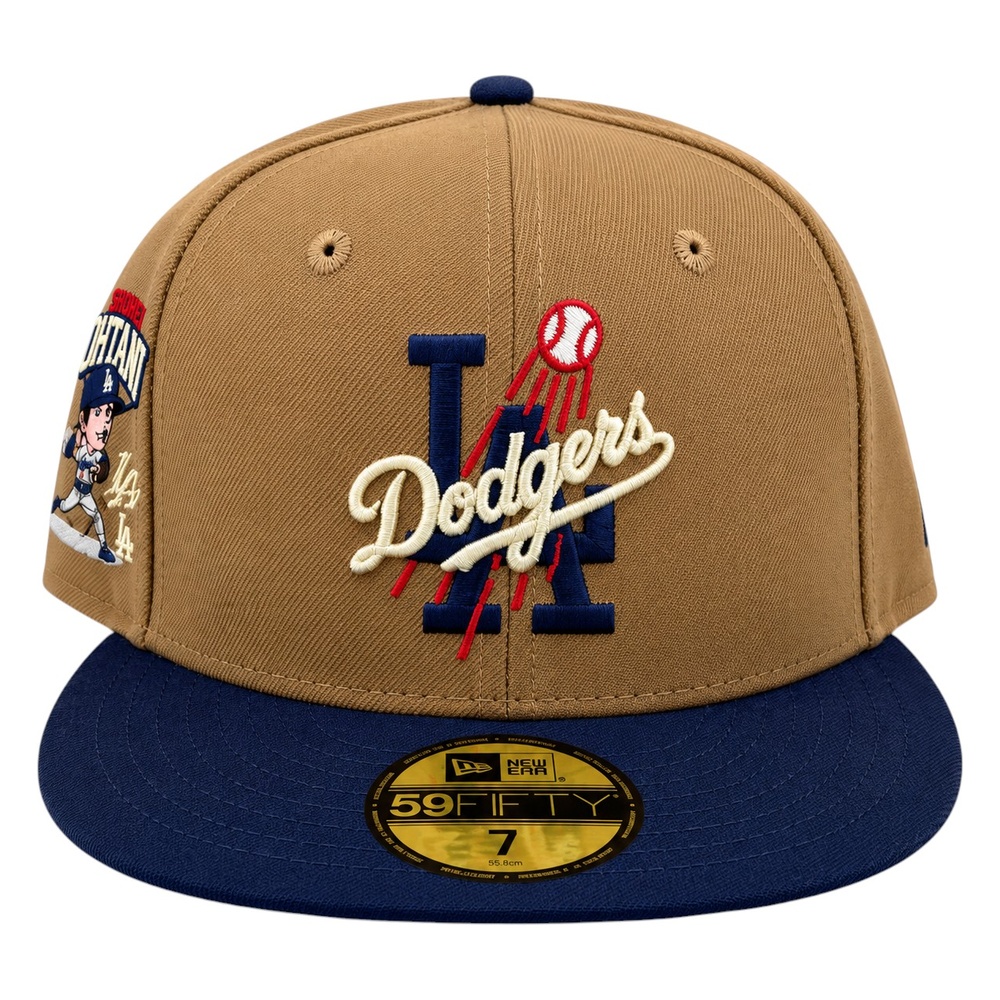 Los Angeles Dodgers Khaki and Navy Ohtani Patch Grey UV New Era 59FIFTY Fitted Hat