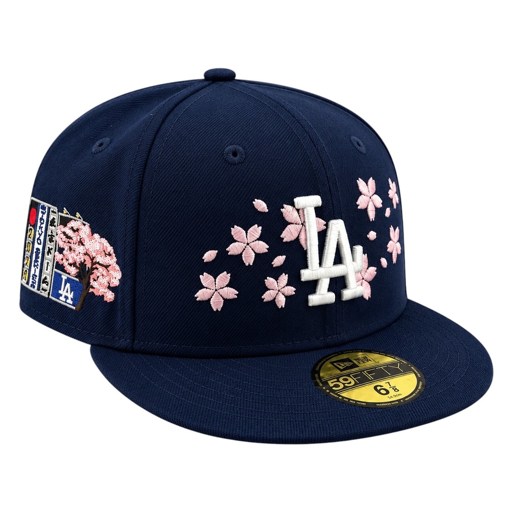 Los Angeles Dodgers Dark Blue Pink Blossom Flowers UV New Era 59FIFTY Fitted Hat