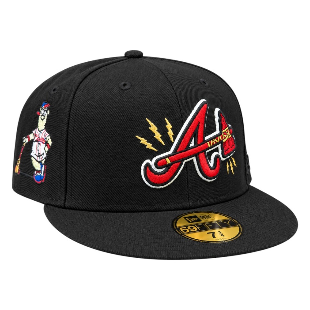 Atlanta Braves Black Lightning Bolt Blooper Mascot Patch Grey UV New Era 59FIFTY Fitted Hat