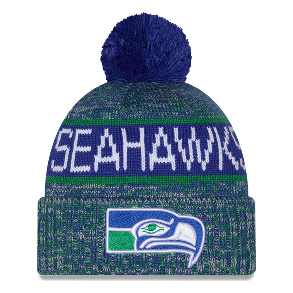 Seattle Seahawks Green NFL Tricolor New Era Pom Knit Hat