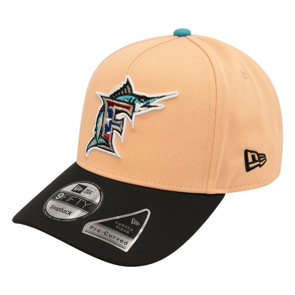 Florida Marlins Peach and Black PR Logo 1993 Inaugural Season Patch New Era 9FIFTY A-Frame Snapback Hat