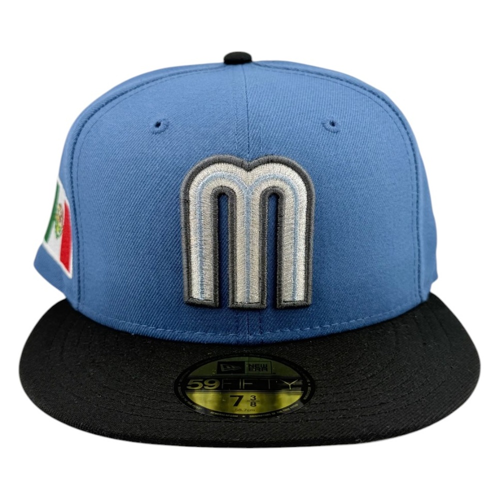 Mexico Light Blue and Black Flag Patch Grey UV New Era 59FIFTY Fitted Hat