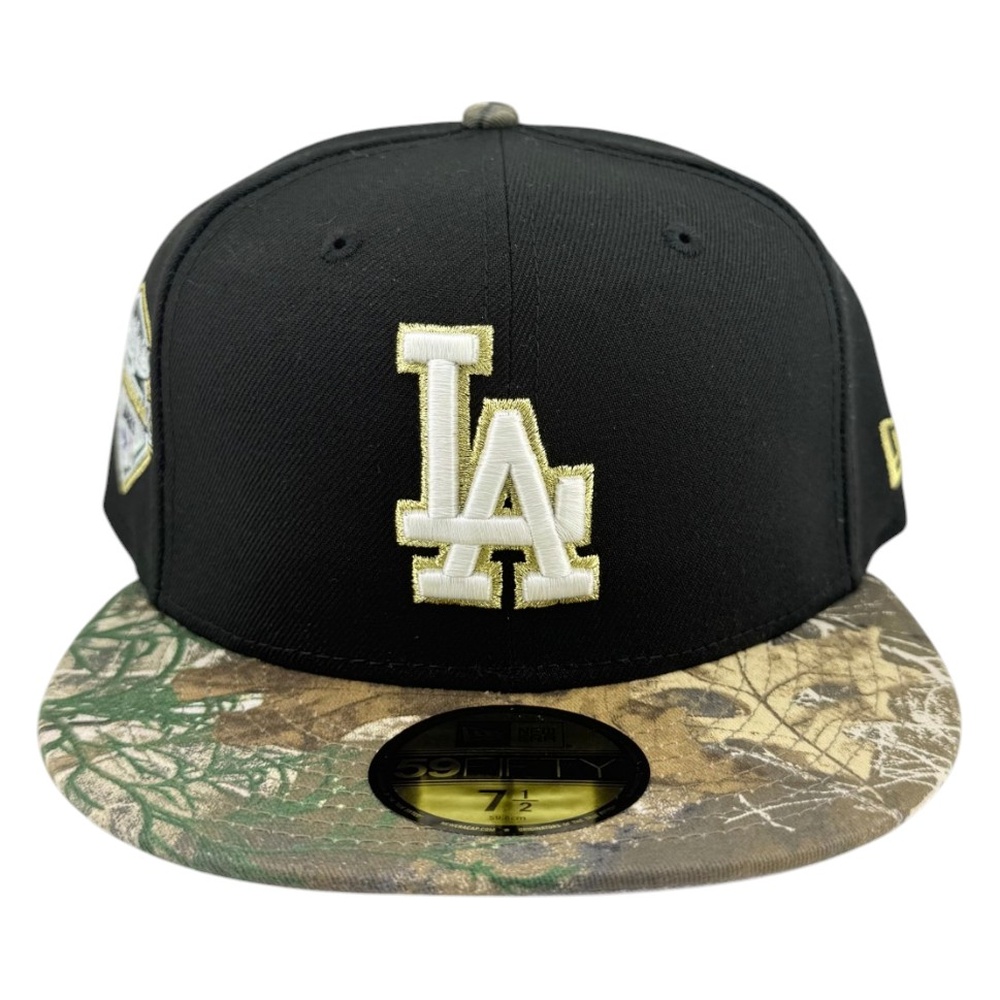 Los Angeles Dodgers Black Realtree Camo 2025 World Series Champions Patch Grey UV New Era 59FIFTY Fitted Hat
