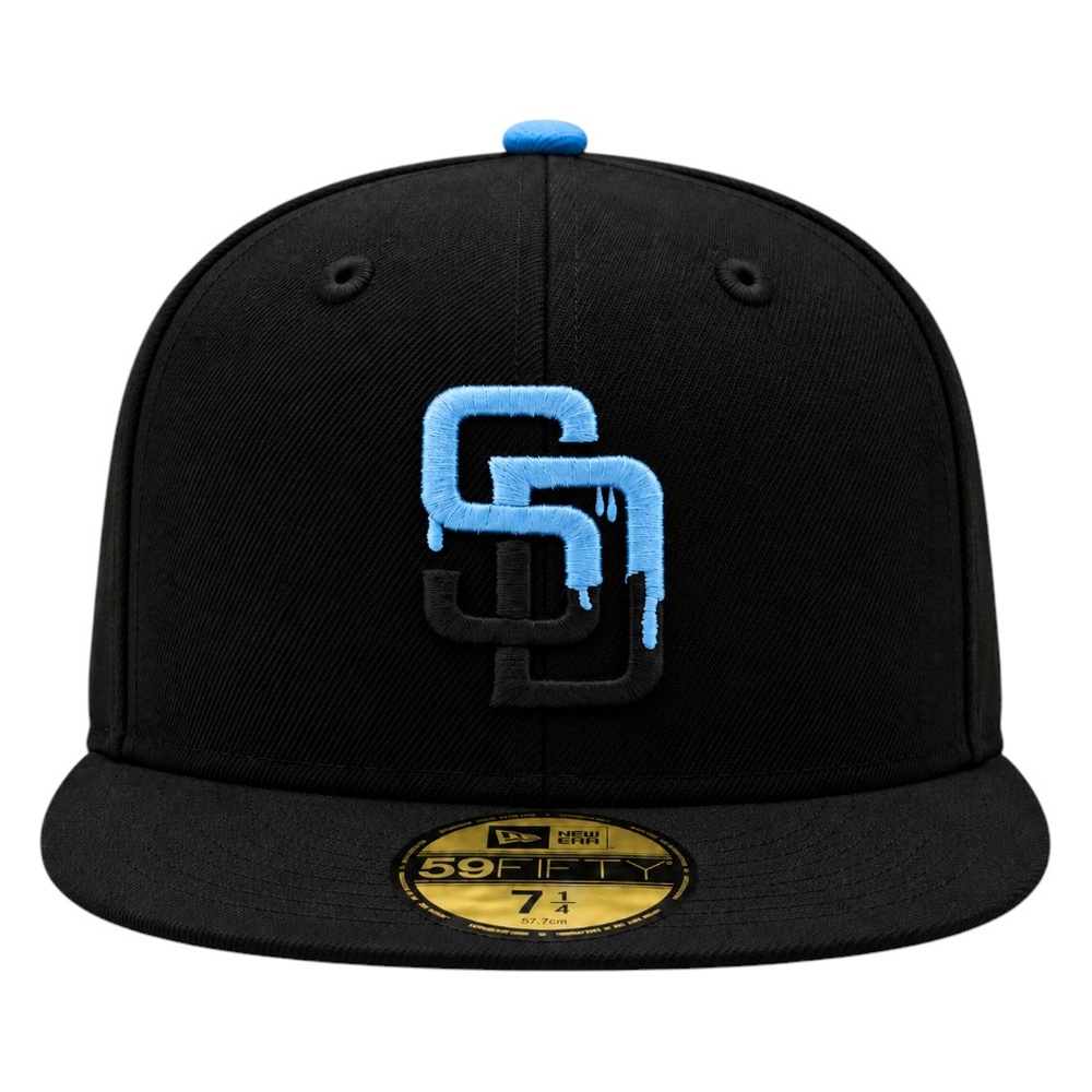 San Diego Padres Black with Drip Logo Sky Blue UV New Era 59FIFTY Fitted Hat