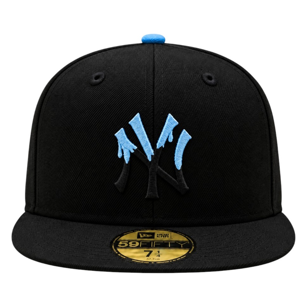 New York Yankees Black with Drip Logo Sky Blue UV Era 59FIFTY Fitted Hat