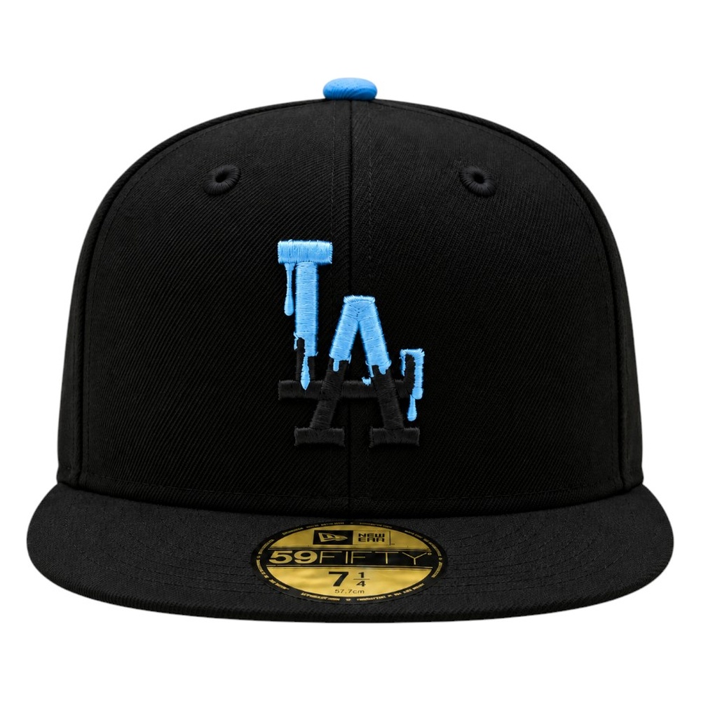 Los Angeles Dodgers Black with Drip Logo Sky Blue UV New Era 59FIFTY Fitted Hat