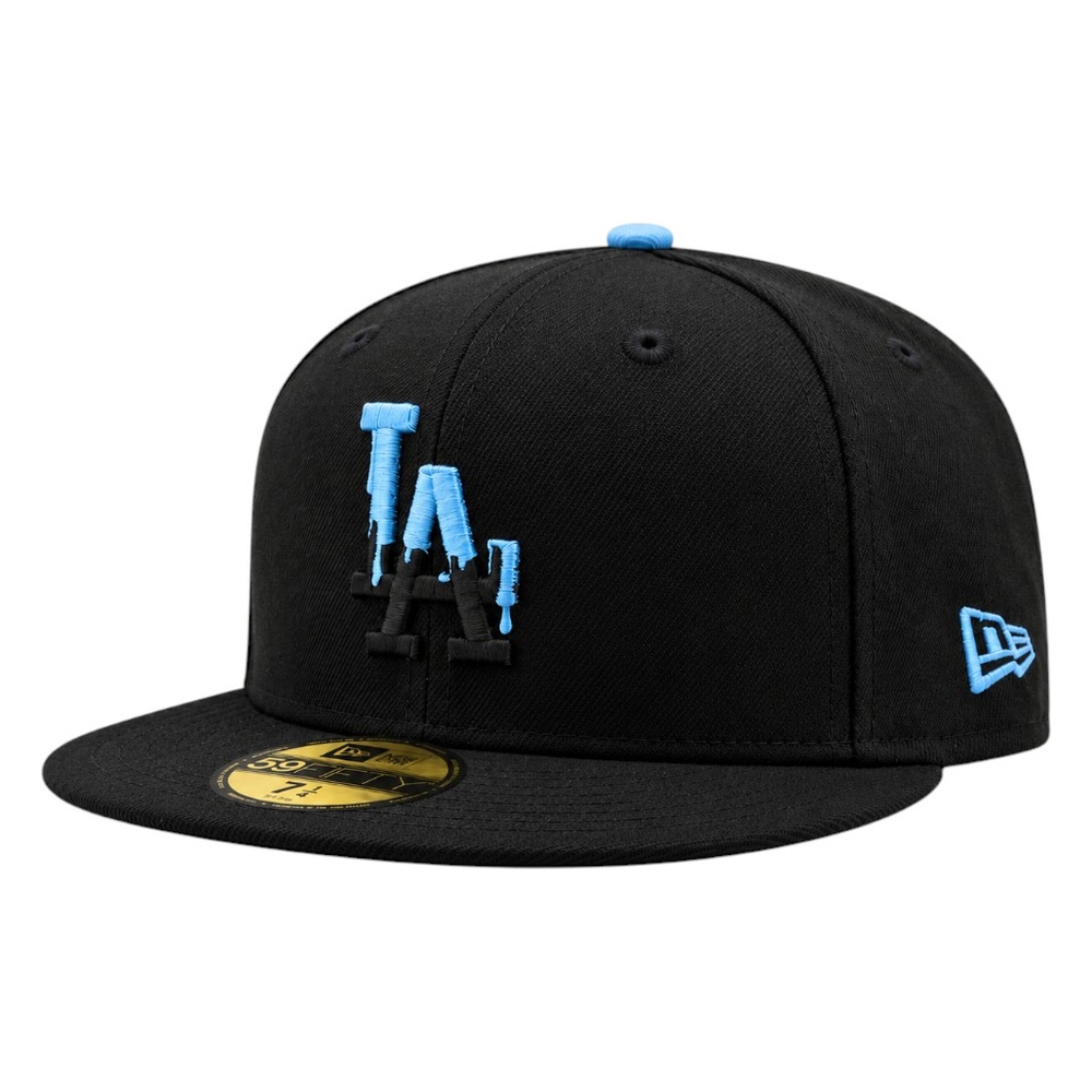 Los Angeles Dodgers Black with Drip Logo Sky Blue UV New Era 59FIFTY Fitted Hat