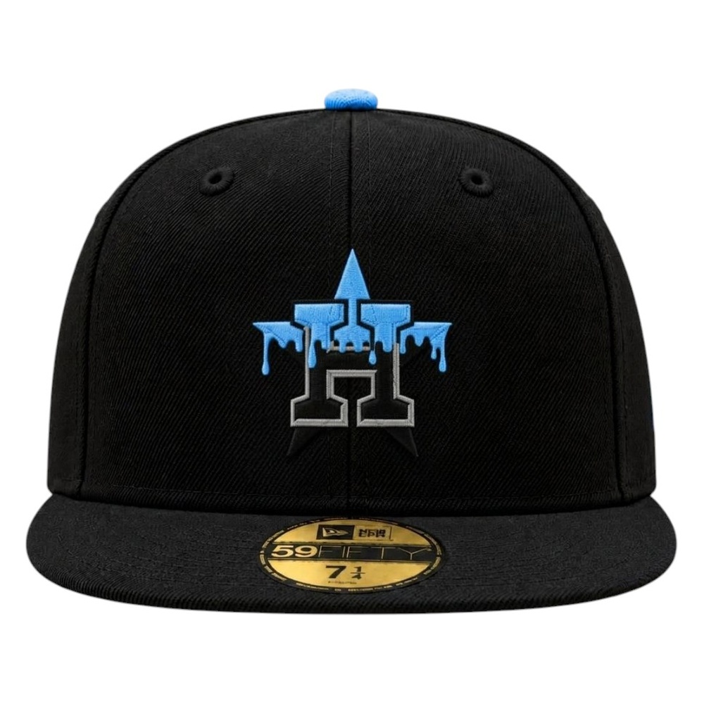 Houston Astros Black with Drip Logo Sky Blue UV New Era 59FIFTY Fitted Hat