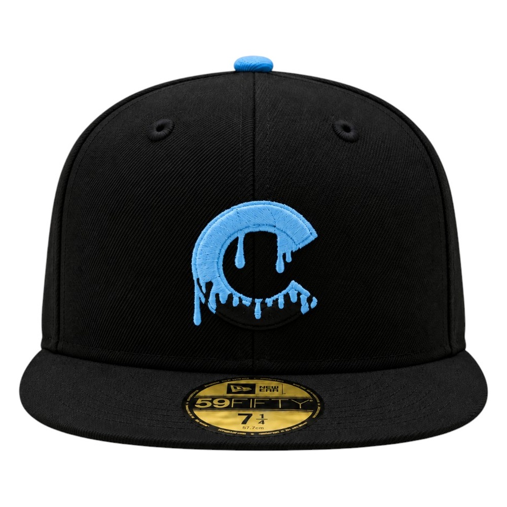 Chicago Cubs Black with Drip Logo Sky Blue UV New Era 59FIFTY Fitted Hat