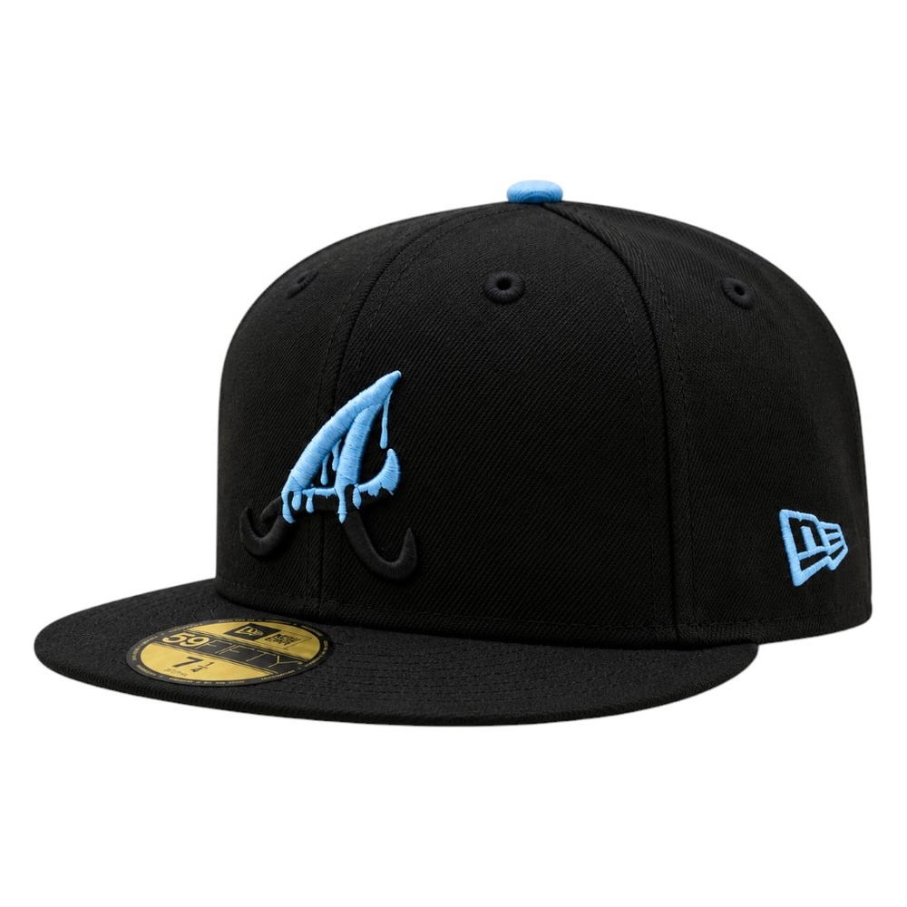 Atlanta Braves Black with Drip Logo Sky Blue UV New Era 59FIFTY Fitted Hat