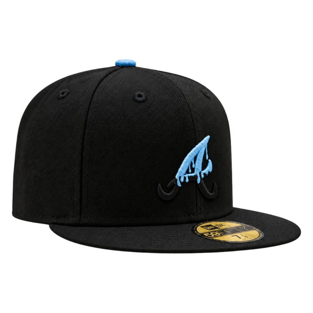 Atlanta Braves Black with Drip Logo Sky Blue UV New Era 59FIFTY Fitted Hat