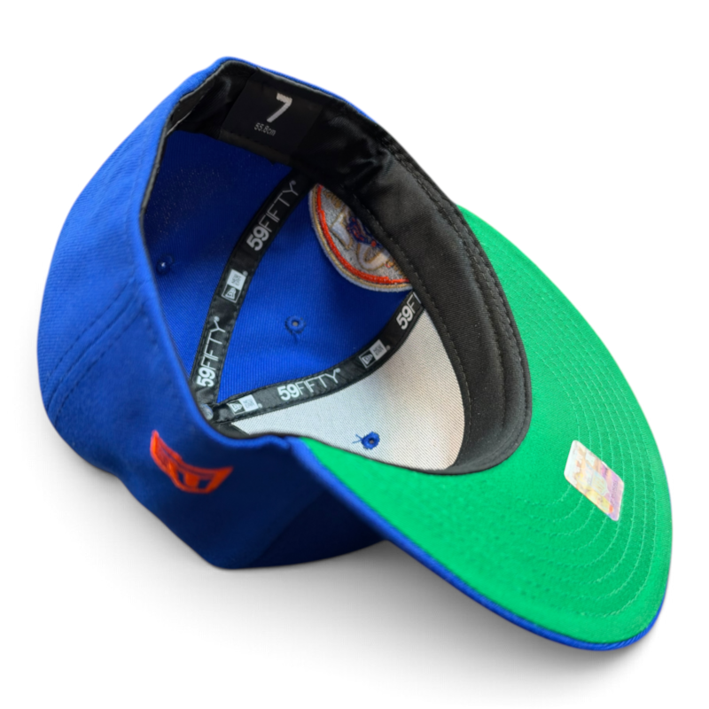 Denver Broncos Majestic Blue Leon the Lab 50th Anniversary Patch Kelly Green UV New Era 59FIFTY Fitted Hat