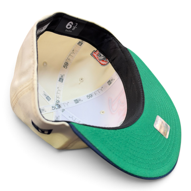 Denver Broncos Chrome Oceanside Blue Retro Script Leon the Lab Kelly Green UV New Era 59FIFTY Fitted Hat