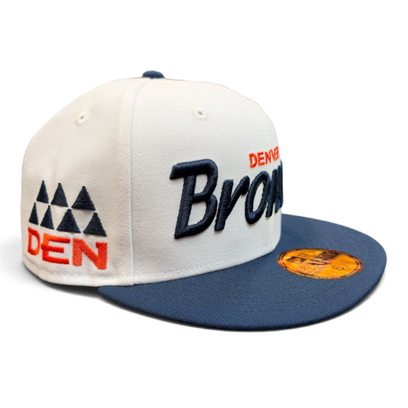 Denver Broncos Chrome Oceanside Blue Wordmark Leon the Lab Kelly Grey UV New Era 59FIFTY Fitted Hat