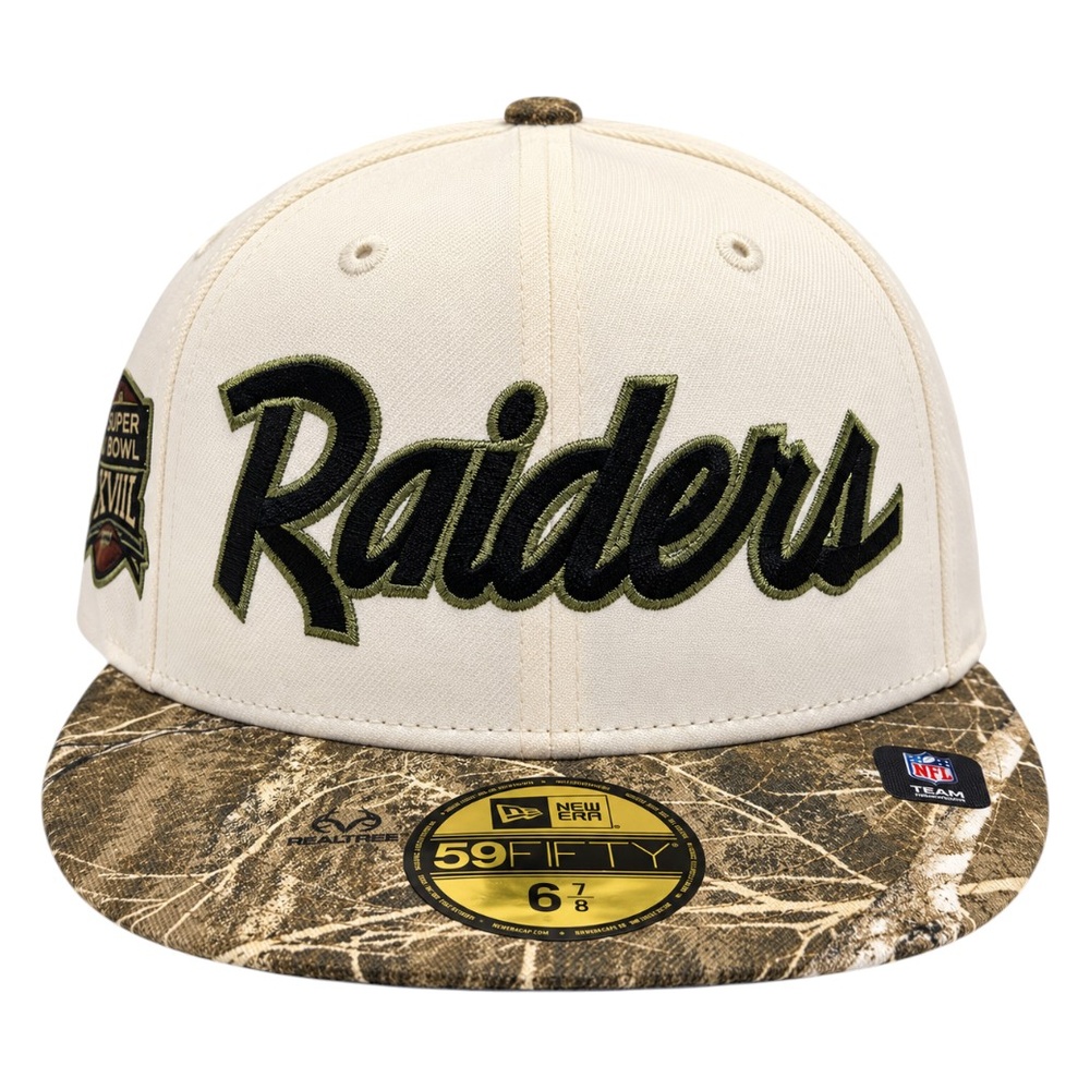 Las Vegas Raiders Chrome and Camo Script 3X Super Bowl Champions Patch New Era 59FIFTY Fitted Hat