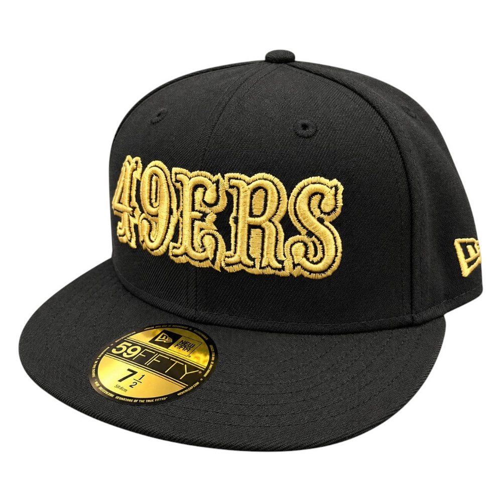 San Francisco 49ERS Black Gold Wordmark New Era 59FIFTY Fitted Hat