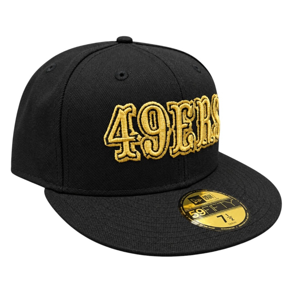 San Francisco 49ERS Black Gold Wordmark New Era 59FIFTY Fitted Hat