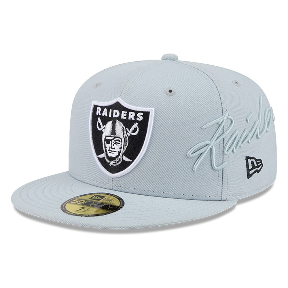 Las Vegas Raiders Grey Side Script New Era 59FIFTY Fitted Hat