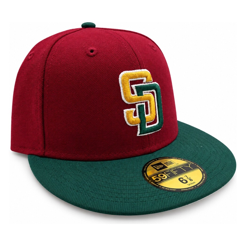 San Diego Padres Dark Red and Green Two Tone "Evergold" Collection Cream UV New Era 59FIFTY Fitted Hat