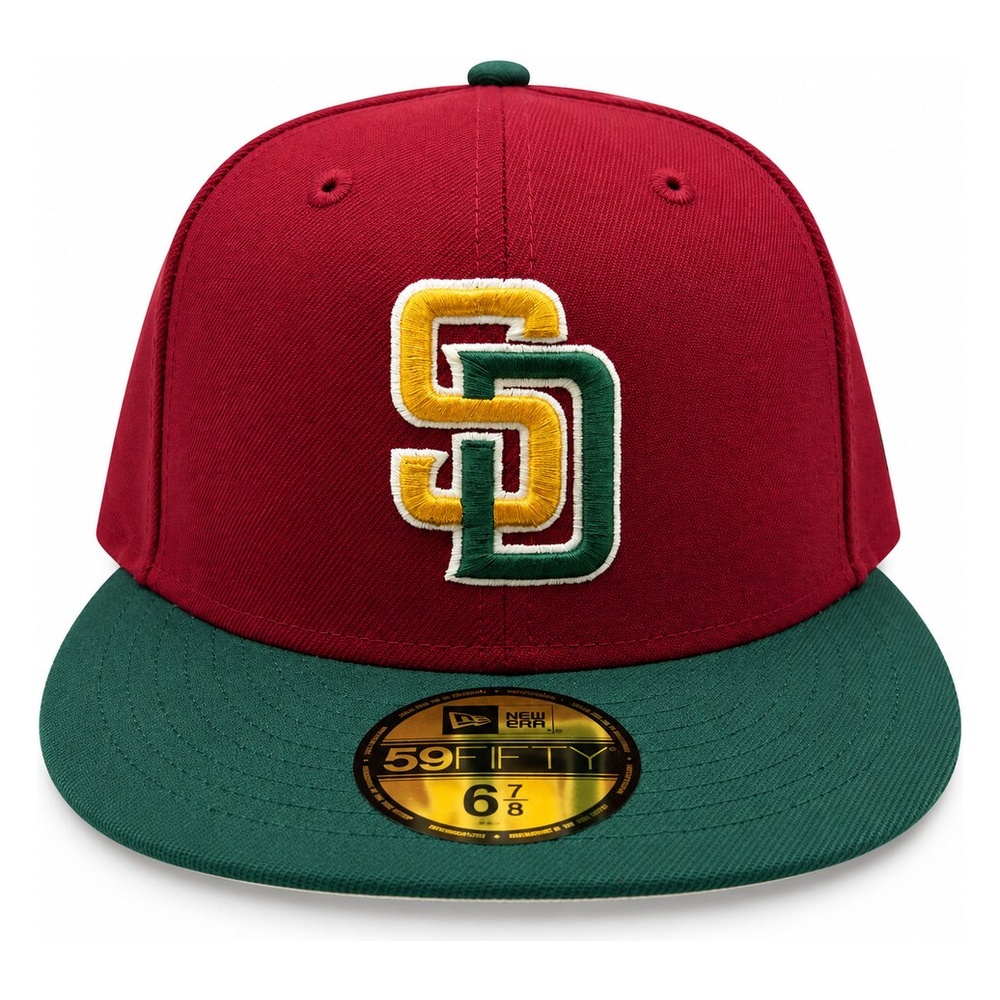 San Diego Padres Dark Red and Green Two Tone "Evergold" Collection Cream UV New Era 59FIFTY Fitted Hat